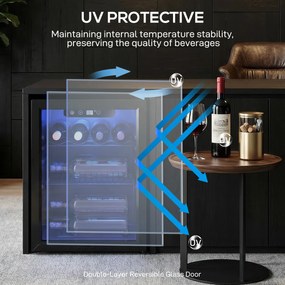 HOMCOM Frigider pentru 16 sticle, capacitate 48 L, 4–16°C, frigider pentru băuturi și bere pentru montare sub blat, cu ușă din sticlă, lumină LED | Aosom Romania