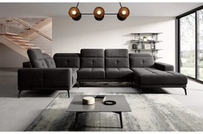 Colțar negru cu tapițerie din catifea (cu colț pe partea stângă/în formă de "U") Neviro – ELTAP