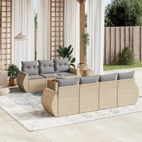 vidaXL Set canapele de grădină, 8 piese, cu perne, bej, poliratan