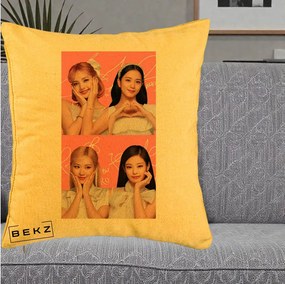 Perna Personalizata K-pop BLACKPINK Colaj Roz, 40x40 cm, Galben, Husa Detasabila, Perna Inclusa, BEKZ®