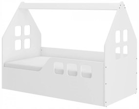 Pat tip casuta pentru copii NOVOKIDS™ Magic White House, 160x80 CM, Pal 18 mm, Margini anti-lovire, Protectie Laterala cu montare universala, Alb