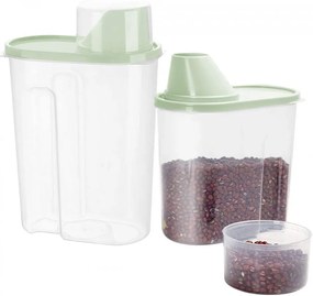 Set de 2 recipiente pentru cereale ZoneYan, plastic, transparent/verde