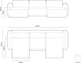 Coltar panoramic extensibil 5 locuri, Tonale, Cosmopolitan Design, 362x149x88 cm, tesatura chenille, bej deschis