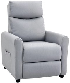 HOMCOM Fotoliu Reclinabil 135° max în Material cu Efect de In, Spumă, Oțel și Lemn, 73x86x100 cm, Gri Deschis | Aosom Romania