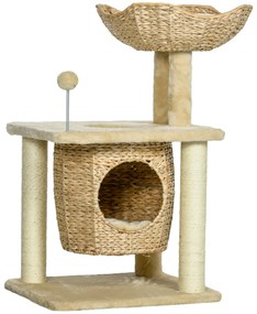 PawHut Arbore de pisici cu zgârdaioare din sisal natural, 1 cuib, coș, măciucă, plus jacinthe d'eau 45 x 40 x 74 cm bej | Aosom Romania