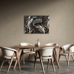 Tablou - Frunze tropicale, Galben - auriu (70x50 cm)