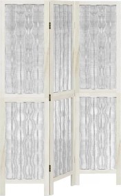 vidaXL Paravan cameră 3 panouri, alb, lemn masiv paulownia