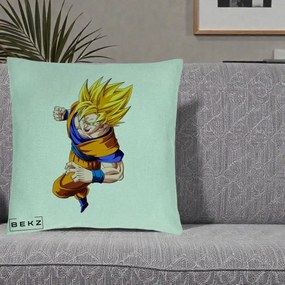 Perna Personalizata Dragon Ball Goku Super Saiyan 2 Lupta, 40x40 cm, Verde Menta, Husa Detasabila, Perna Inclusa, BEKZ®