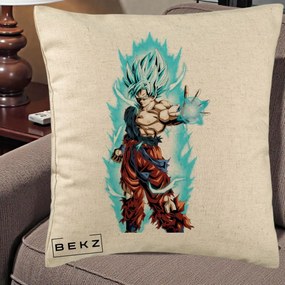 Perna Personalizata Dragon Ball Goku Ultra Instinct Blue, 40x40 cm, Bej, Husa Detasabila, Perna Inclusa, BEKZ®