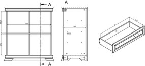 Comodă ~Dubai~ cu aspect de lemn, in stil modern, culoare alb de pin, mânere metalice, 88 cm lățime