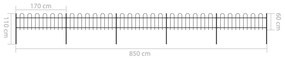 Gard de gradina cu varf curbat, negru, 8,5 x 0,6 m, otel 1, 0.6 m, 8.5 m