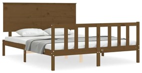 3193409 vidaXL Cadru de pat cu tăblie, maro miere, king size, lemn masiv