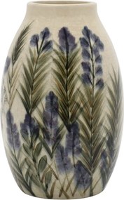 Vaza din ceramica, crem, cu motive florale, H25.5/D16.5cm