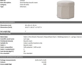 Taburete design LUX Bombay, boucle crem 115225 HZ