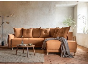 Colțar cărămiziu extensibil cu tapițerie din catifea reiată (colț dreapta) Lazy Lukka – Miuform