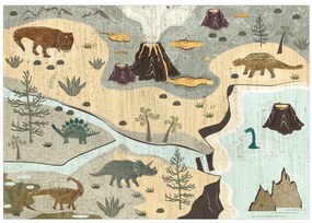 Fototapet - Lumea Jurasică - Dinozauri pe hartă în culori pastelate