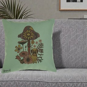 Perna Decorativa Ciuperca Caine Boho, 40x40 cm, Verde, Husa Detasabila, Perna Inclusa, BEKZ®
