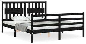 3194325 vidaXL Cadru de pat cu tăblie, negru, 160x200 cm, lemn masiv