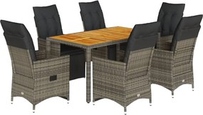 vidaXL Set bistro de grădină cu perne, 7 piese, gri, poliratan