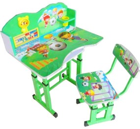Birou copii din MDF cu jucarii interactive Novokids™ My first desk, dimensiuni 68X43X65, cadru metalic, masuta copii,Verde