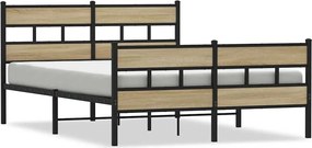 vidaXL Cadru de pat metalic fără saltea, stejar sonoma, 150x200 cm