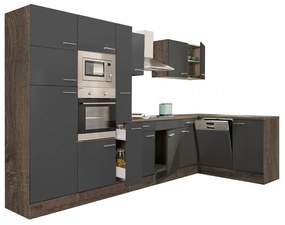 Mobilă de bucătărie de colț Yorki 370, corp din stejar Yorki, cu față antracit satinat