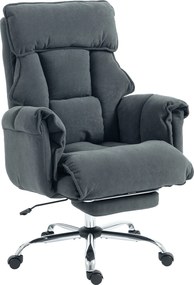 HOMCOM Scaun de birou rotativ reglabil pe înălțime cu suport lombar, suport pentru picioare, flanel Snow, 80 x 80 x 106-114 cm Gri închis | Aosom Romania