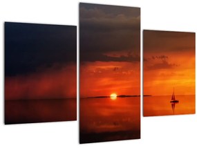 Tabloul apusului de soare cu barca (90x60 cm)