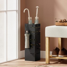 HOMCOM Suport metalic pentru umbrele cu 4 cârlige și tavă colectoare detașabilă pentru hol/birou 15,5x15,5x49 cm Negru | Aosom Romania