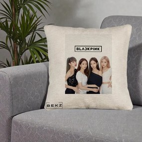 Perna Personalizata K-pop BLACKPINK Foto Grup-Negru, 40x40 cm, Bej Canapea, Husa Detasabila, Perna Inclusa, BEKZ®