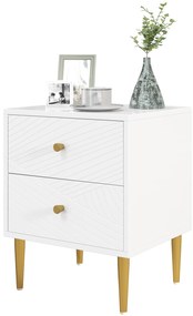 HOMCOM Noptiera masa de noapte cu 2 sertare manere, picioare din otel pentru dormitor living 40 x 35 x 50 cm alb | Aosom Romania