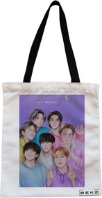 Sacosa de Panza pentru Cumparaturi, Geanta Tote, model BTS Army 4, Cu fermoar, 38x34.5 cm, Alba, BEKZ®