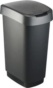 ROTHO Coş de gunoi SWING TWIST, negru şi argintiu 50 l