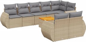 vidaXL Set canapele de grădină, 9 piese, cu perne, bej, poliratan