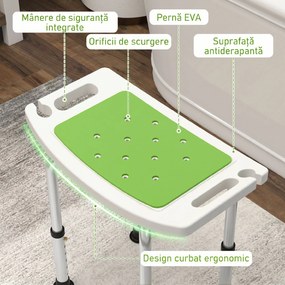HOMCOM Taburet pentru Duș din Aluminiu și Plastic Antiderapant, Reglabil 6 Niveluri 39-52cm, Verde | Aosom Romania