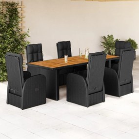 3277648 vidaXL Set mobilier de grădină cu perne, 7 piese, negru, poliratan