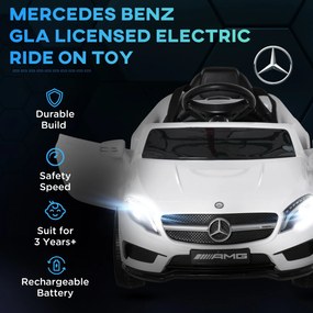 HOMCOM Mașină Electrică pentru Copii, Mercedes GLA Electric pentru Copii 3+ ani, cu Telecomandă, Faruri și Muzică, 100x58x46 cm, Alb | Aosom Romania