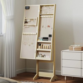 HOMCOM Oglindă Joyero cu Lumini LED Dulap pentru Bijuterii Dulap Joyero de Podea cu Oglindă Integrală Unghi Reglabil Lemn Natural | Aosom Romania