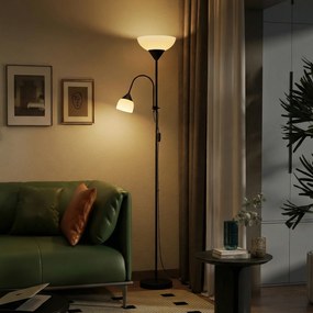 HOMCOM Uplighter, Lampă mamă-copil de podea, lampă înaltă cu 3 temperaturi de culoare și gât de lebădă flexibil, Negru | Aosom Romania