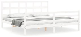 3194852 vidaXL Cadru pat cu tăblie 200x200 cm, alb, lemn masiv