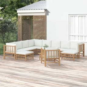 3155194 vidaXL Set mobilier de grădină cu perne alb crem, 12 piese, bambus