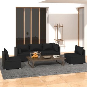 Set mobilier de gradina cu perne, 5 piese, negru, poliratan Negru, 2x colt + 3x mijloc, 1