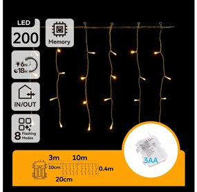 Instalație LED de Crăciun de exterior Aigostar 200xLED/8 funcții 13x0,4m IP44 alb cald