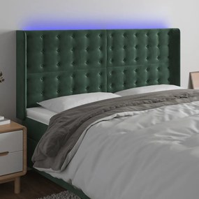 3124551 vidaXL Tăblie de pat cu LED, verde închis, 203x16x118/128 cm, catifea