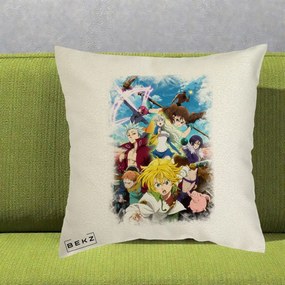 Perna Personalizata Nanatsu no Taizai Cele Sapte Pacate Mortale Anime, 40x40 cm, Ecru, Husa Detasabila, Perna Inclusa, BEKZ®