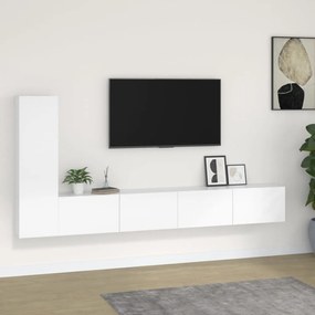Set comoda TV, 3 piese, alb, lemn prelucrat