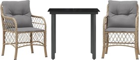 vidaXL Set bistro cu perne, 3 piese, bej combinat, poliratan