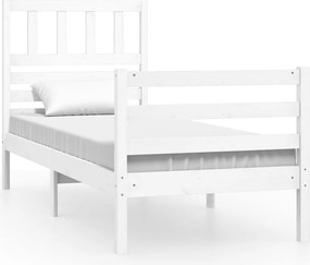 vidaXL Cadru de pat mic single, alb, 75x190 cm, lemn masiv