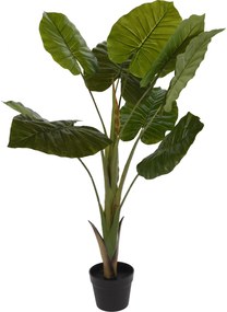 Planta artificiala Philodendron Palmier, Azay Design, cu frunze mari verzi, din polipropilena, in ghiveci negru, inaltime 110 cm
