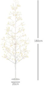 HOMCOM Brad Artificial de Crăciun cu 384 Lumini LED Albe și Crengi Pliabile din PP și Oțel, Ø20x180 cm, Alb | Aosom Romania